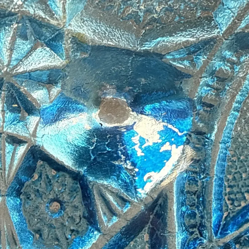 McKee Style Fentec Aqua Blue Pressed Glass Footed Bowl 6”